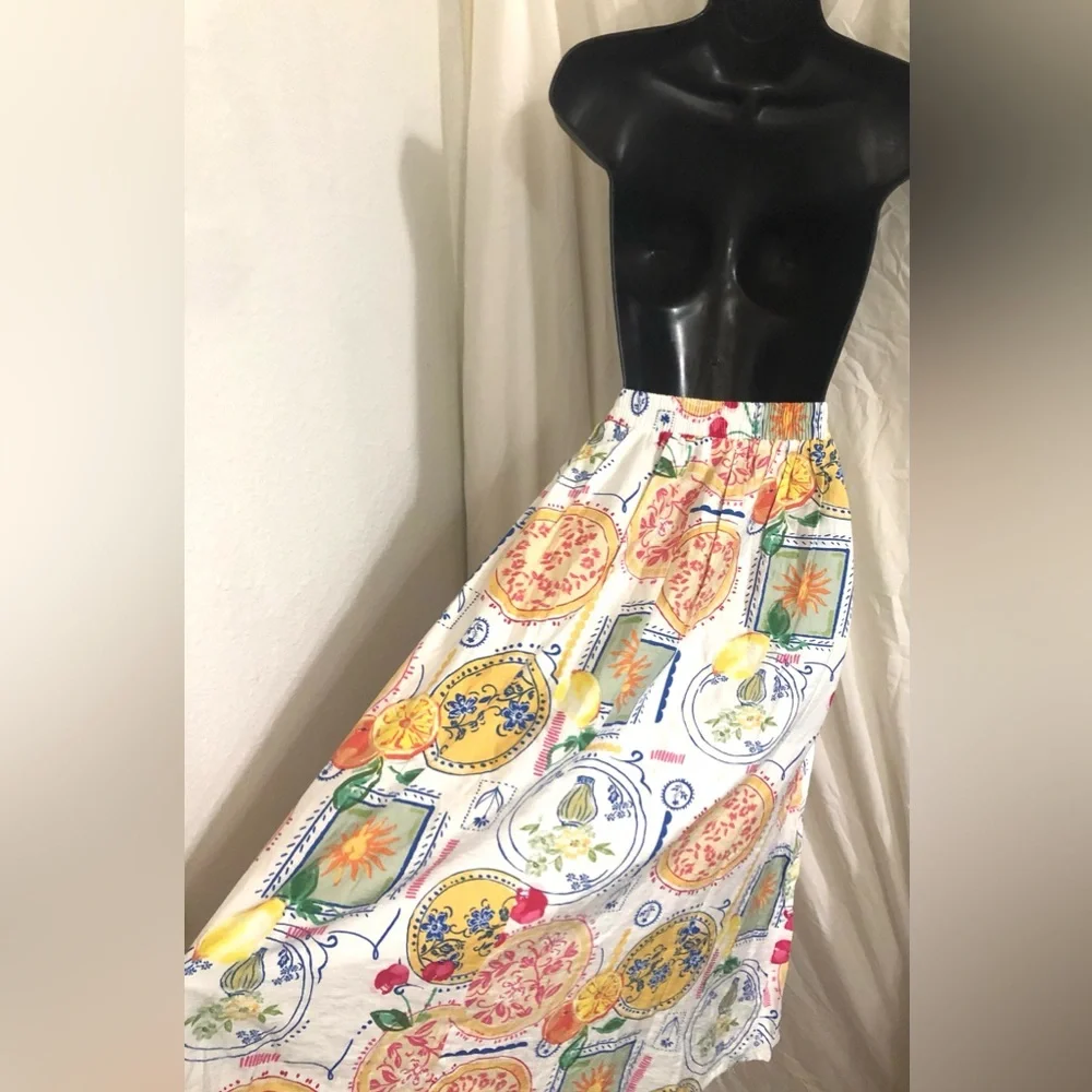 Fruit Celestial multi print boho‎ self tie waist buttoned  skirt size large new
